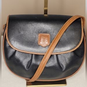 Celine Triomphe Black and Tan Leather Crossbody Bag